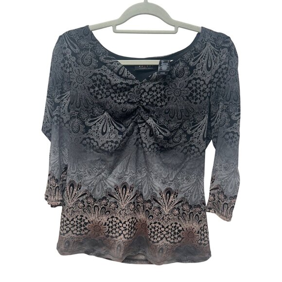 Y2K axcess gray gradient geometric sheer print blouse top large - Picture 1 of 9